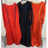 3 medieval style long wool theatre costume tunics with button detail to sleeves and backs.