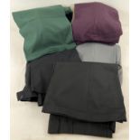 5 pairs of vintage 1970's flared trousers in shades of green, purple, grey and black. Sizes 12 and