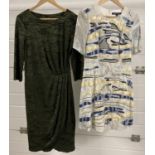 2 womens designer dresses by French Connection. A bottle green pleat fronted dress (size 14),