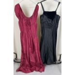 2 vintage 1950's style short sleeved evening dresses. Burgundy coloured dress by Howards, size 16c