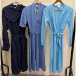 3 vintage 1980's day dresses in shades of blue. To include wrap over style with tie belt and navy