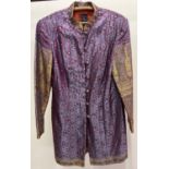 A handmade raw silk ethnic style jacket by Indy, Libby of London, in purple pinks and golds. Size