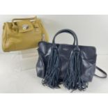 2 designer leather handbags. A mustard leather grab bag by Jasper Conran together with a navy blue