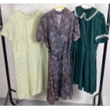 3 vintage dresses to include a wool mix 1960's shift dress by Cresta Couture, size 16. In varying