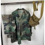 A military US Air Force camouflage shirt and trousers with embroidered cloth patches. Together