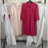 4 vintage lace dressing gowns and house coats, in shades of white and pink. In varying conditions.