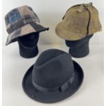3 vintage hats to include a 'Failsworth' deerstalker and a black felt trilby.