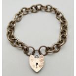 A chunky white metal charm bracelet with a large 925 silver padlock clasp - safety chain missing.