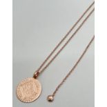 A modern design rose gold plated silver, 32" belcher chain with lobster clasp & medallion style