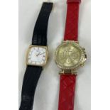 2 modern wristwatches. A Seiko with gold tone case and black leather strap together with a Golddigga