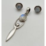 A 925 silver goddess and moonstone pendant together with a pair of silver & moonstone circular