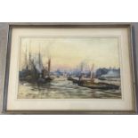 T. Hodgson Liddell, R.B.A. (Scottish, 1860-1925), watercolour of ships on the River Thames