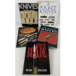 5 assorted large hardback books about pocket knives and Blades. To include Bernard Levine's