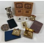 A collection of vintage misc items. To include: Pioneer stamp albums, Melissa musical compact,