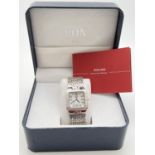 A boxed Eon 1962 925 silver ladies wristwatch from the Royal Bali Collection. Square case with