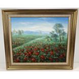 Charles Redman Benolt - original gilt framed oil on canvas painting of a poppy field. Signed to