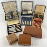 5 boxed & cased sets of vintage cutlery, mostly sets of butter knives. Together with a boxed set