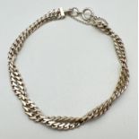 A 925 silver double twisted design curb chain bracelet with spring ring clasp and safety chain.