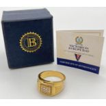 A boxed 75th Anniversary of Victory In Europe Day mens silver gilt ring by Bradford Exchange. 24ct