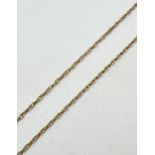 A 16" 9ct yellow gold fine rope chain with spring ring clasp. Stamped 9k to clasp. Total weight