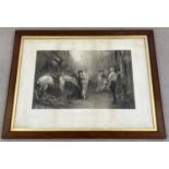 A large framed and glazed 19th century monochrome print "Between Love And Honour" published by