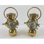 A pair of 1920's Sherwood Linley Ltd brass oil powered automobile lamps. Named to wick winders and