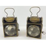 A pair of Shand Mason & Co oil powered fire engine lamps. Dome topped lamps with square shaped