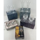 5 boxed sets of Polish, German and Italian crystal glasses. To include: Brandy glasses, champagne