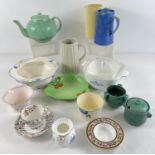 A box of assorted vintage ceramics to include: Carlton, Copeland Spode, Sadler & Wedgwood.