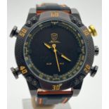 A men's modern DS018L sports wristwatch by Shark with both precision movement and LED display.