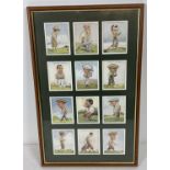 A framed & glazed set of 12 Churchman's cigarettes Prominent Golfers cards. With glazed panel in