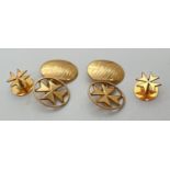 A pair of vintage yellow gold Maltese cross cuff links and 2 matching shirt studs. Indistinct