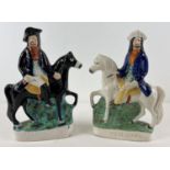 2 vintage Staffordshire flat back style figures. "Dick Turpin" and "Tom King". Each figure approx.
