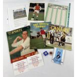 A collection of assorted vintage and more modern sport related ephemera and badges. To include: