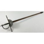 A vintage sword with pewter handle and cup guard. Some rusting to blade, no visible marks. Approx.