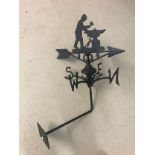 A black cast metal weather vane with blacksmith detail to top. Complete with wall fixing bracket and