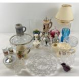 A box of assorted vintage ceramics, glass & crystal. To include: Edinburgh and Webb crystal items,