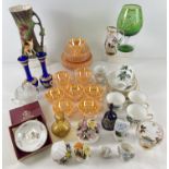 A box of assorted vintage ceramic and glass tea sets and ornaments. To include: Anchor Hocking '