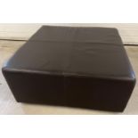 A modern brown leather very large square shaped stool, island seat. Approx. 41cm tall x 92cmï¿½.