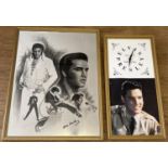 A framed vintage Elvis Presley wall hanging mirror together with a Elvis Presley commemorative