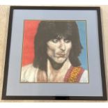 A large unsigned pastel portrait of Ronnie wood of the Rolling Stones rock band. Framed & glazed.