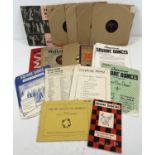 A collection of vintage square dance sheet music and 78 records. To include: Cliffe Stone And His