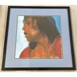 A large unsigned pastel portrait of Mick Jagger, framed & glazed. Frame size approx. 67 x 67cm.