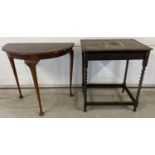 2 vintage dark wood hall/occasional tables. A rectangular shaped barley twist table (some water