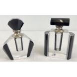 2 Art Deco design black and clear glass perfume bottles. With stick daubers to interior of screw