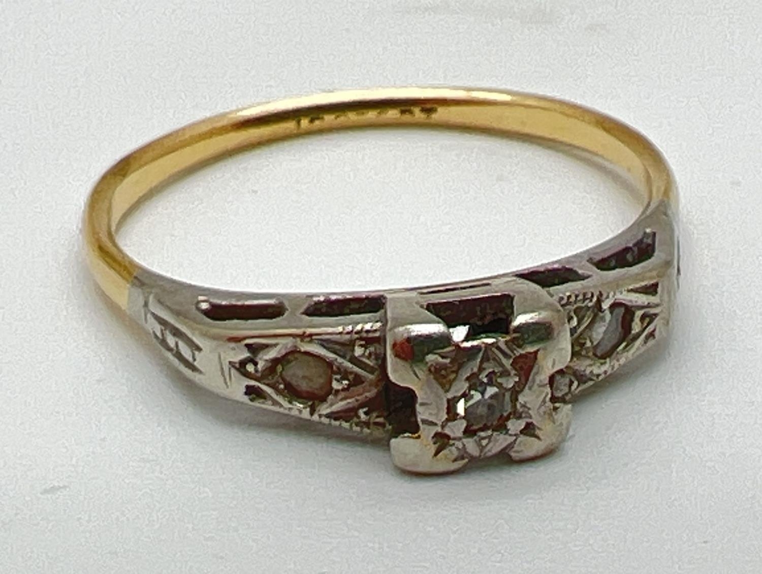 An 18ct gold Art Deco illusion set diamond dress ring. Central square mount set with a single - Image 2 of 5