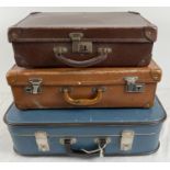 3 vintage suitcases. To include a Pioneer Luggage tan case for G.D Cook & Son, Dereham, Norfolk.