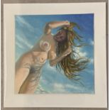 Krys Leach, local artist - nude oil on canvas board, on a white mount, entitled "Wild Hair Day".