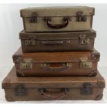 4 vintage suitcases of various sizes. To include 2 with leather handles and corners and smaller case