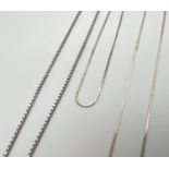 2 silver chain necklaces together with a silver chain bracelet. A 24" snail chin with spring